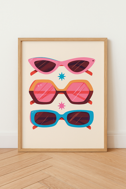 Retro Sunnies  12x16" Poster – Colorful Print - Summer Sunglasses Wall Art