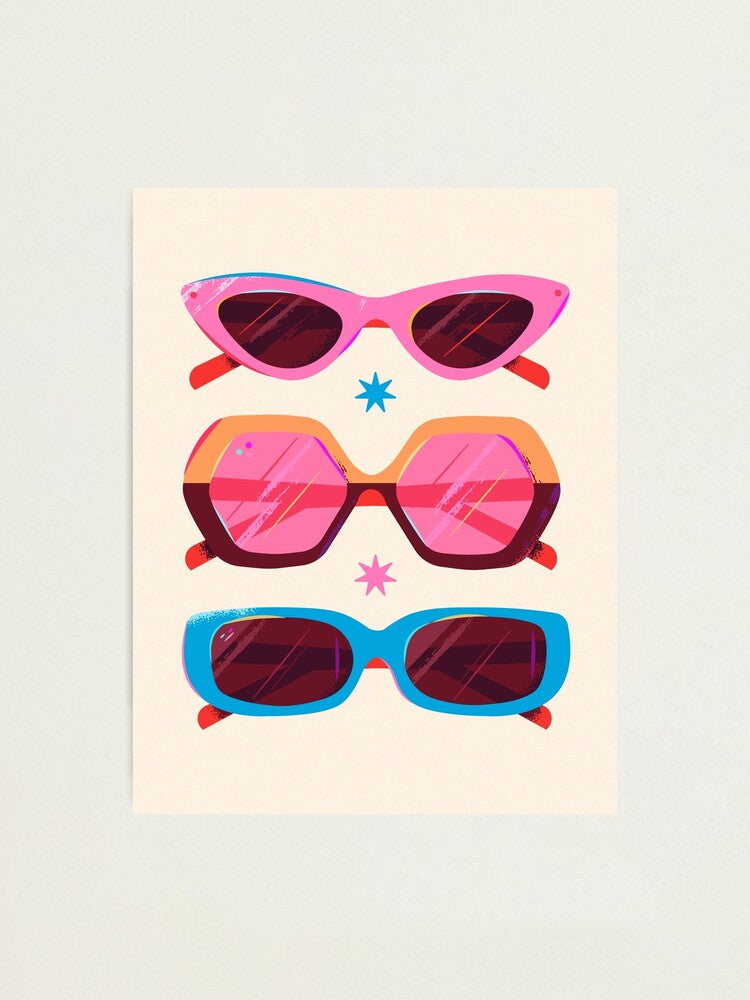 Retro Sunnies  12x16" Poster – Colorful Print - Summer Sunglasses Wall Art